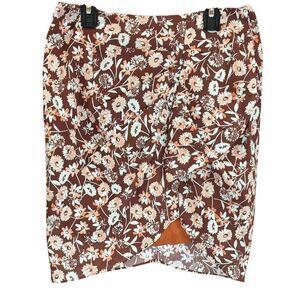 The Westside Zuri Draped Ruffle Miniskirt in Brown Print NWT Size Large